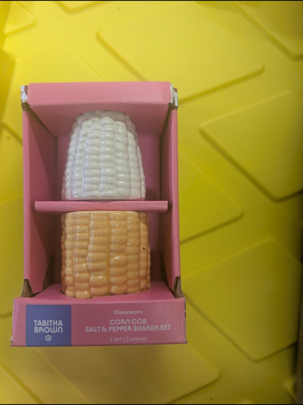 Tabitha Brown Stoneware Corn Cob Salt & Pepper Shaker Set - White & Tan